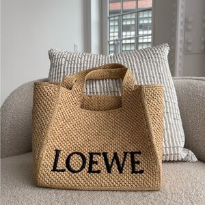 Loewe Font Tan Woven Tote Bag